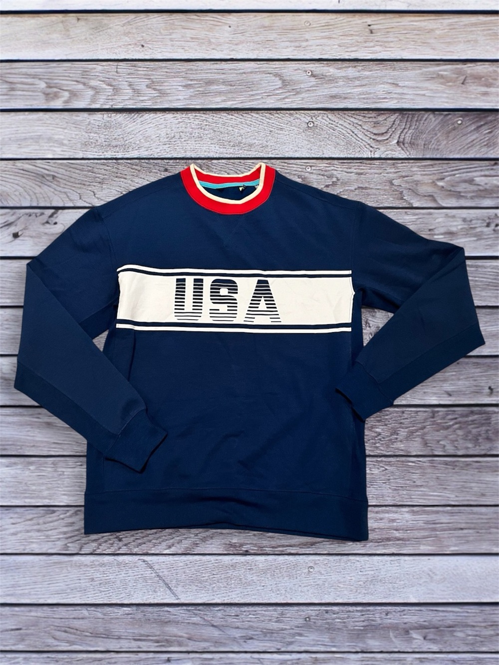 Chubbies Men's Navy USA Crewneck Sweatshirt with Contrast Collar medium